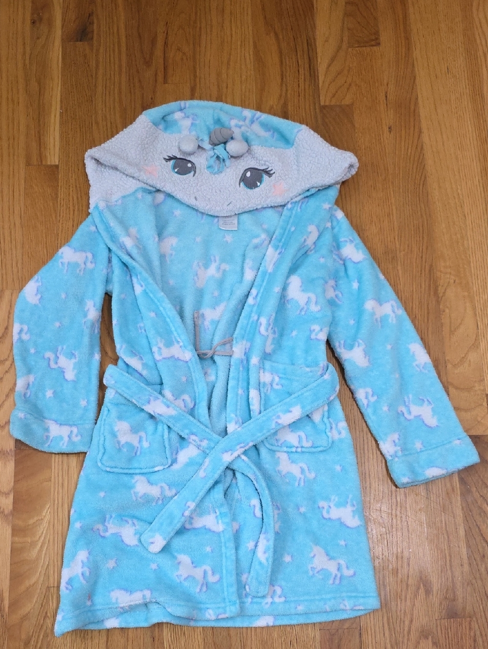 Girls' Blue Unicorn Hooded Plush Pajama Robe
